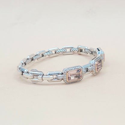    David Yurman Novella Morganite Diamond Rose Gold Silver Bracelet
