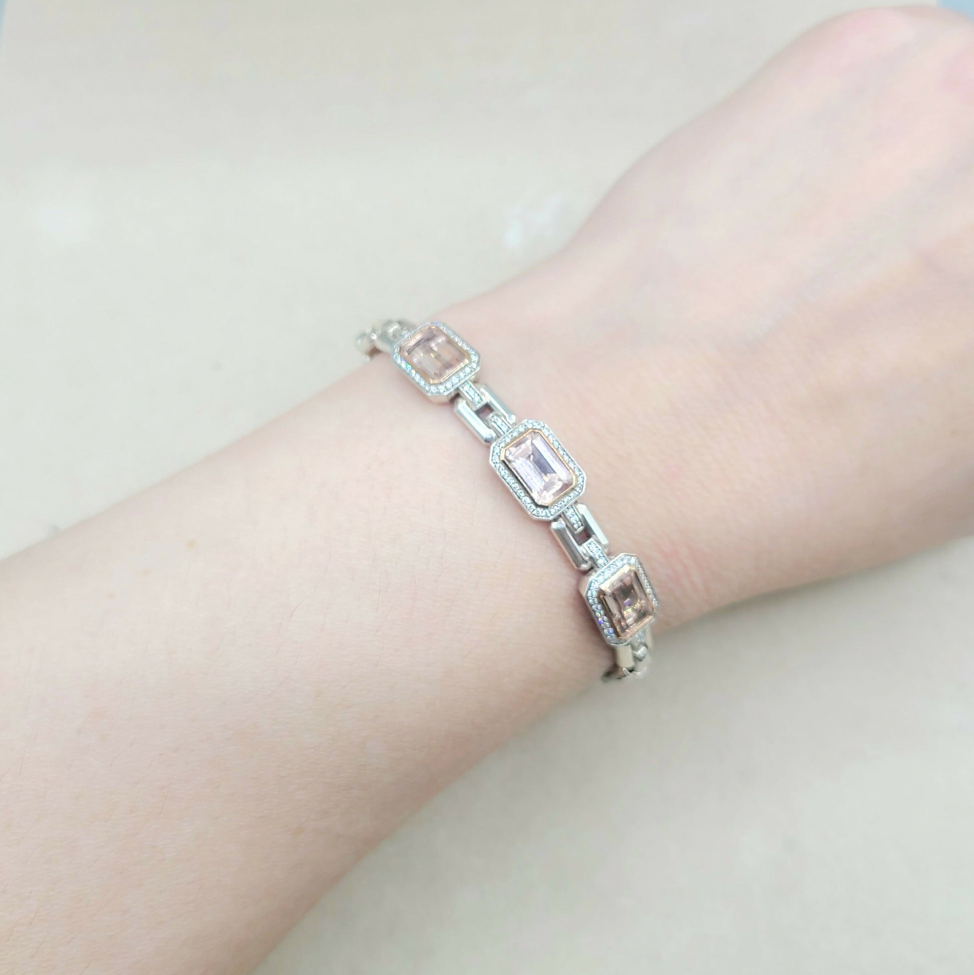    David Yurman Novella Morganite Diamond Rose Gold Silver Bracelet