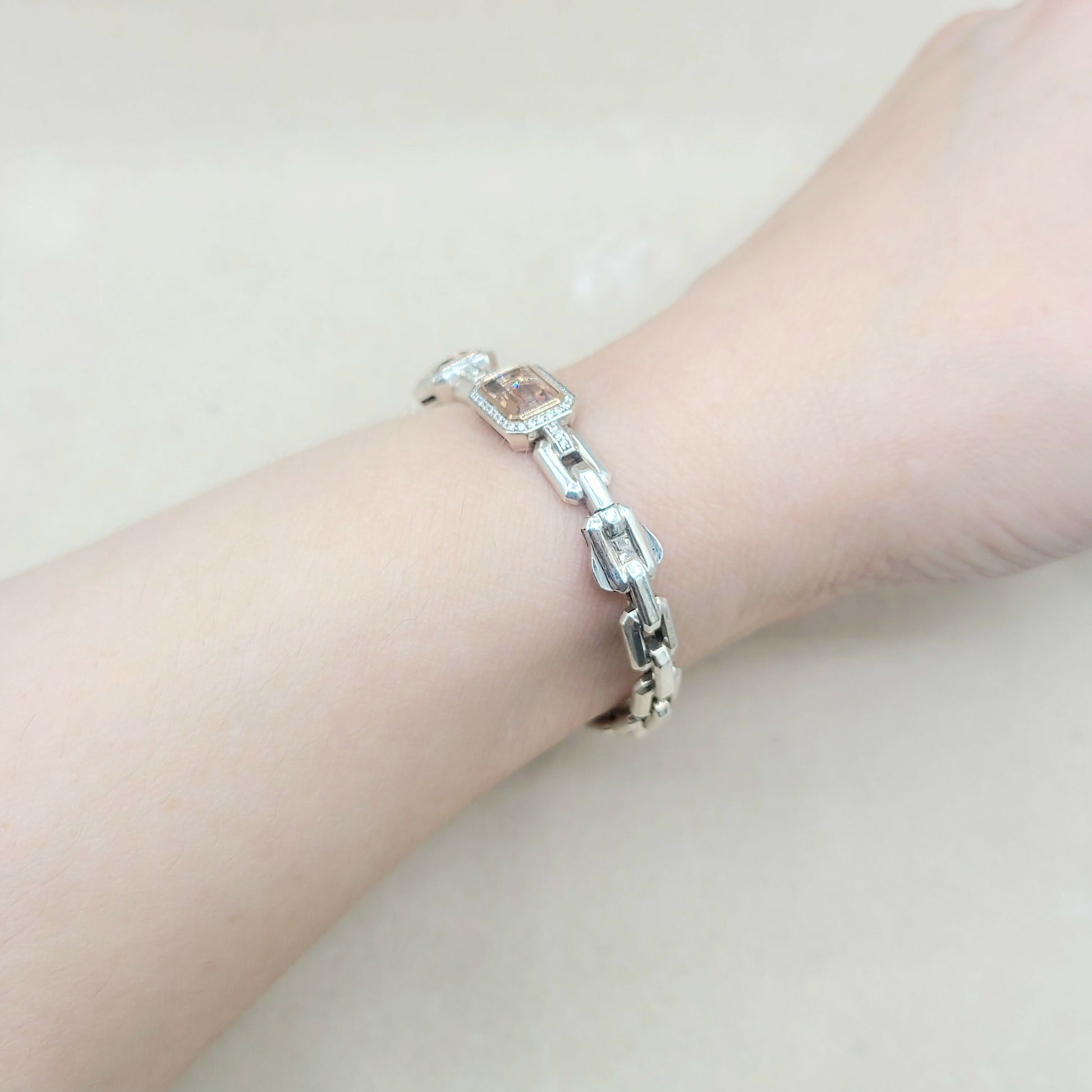    David Yurman Novella Morganite Diamond Rose Gold Silver Bracelet
