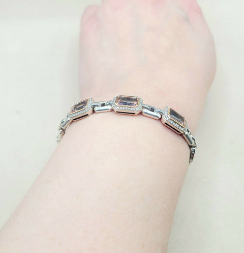  David Yurman Novella Morganite Diamond Rose Gold Silver Bracelet