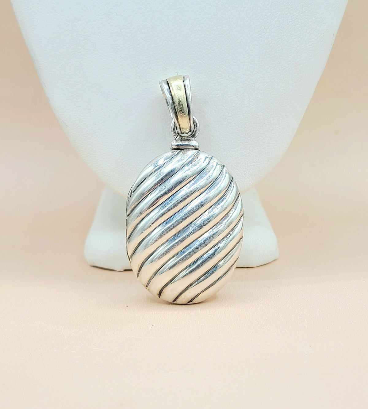  David Yurman-Oversized Sculpted Locket-Silver & 18k