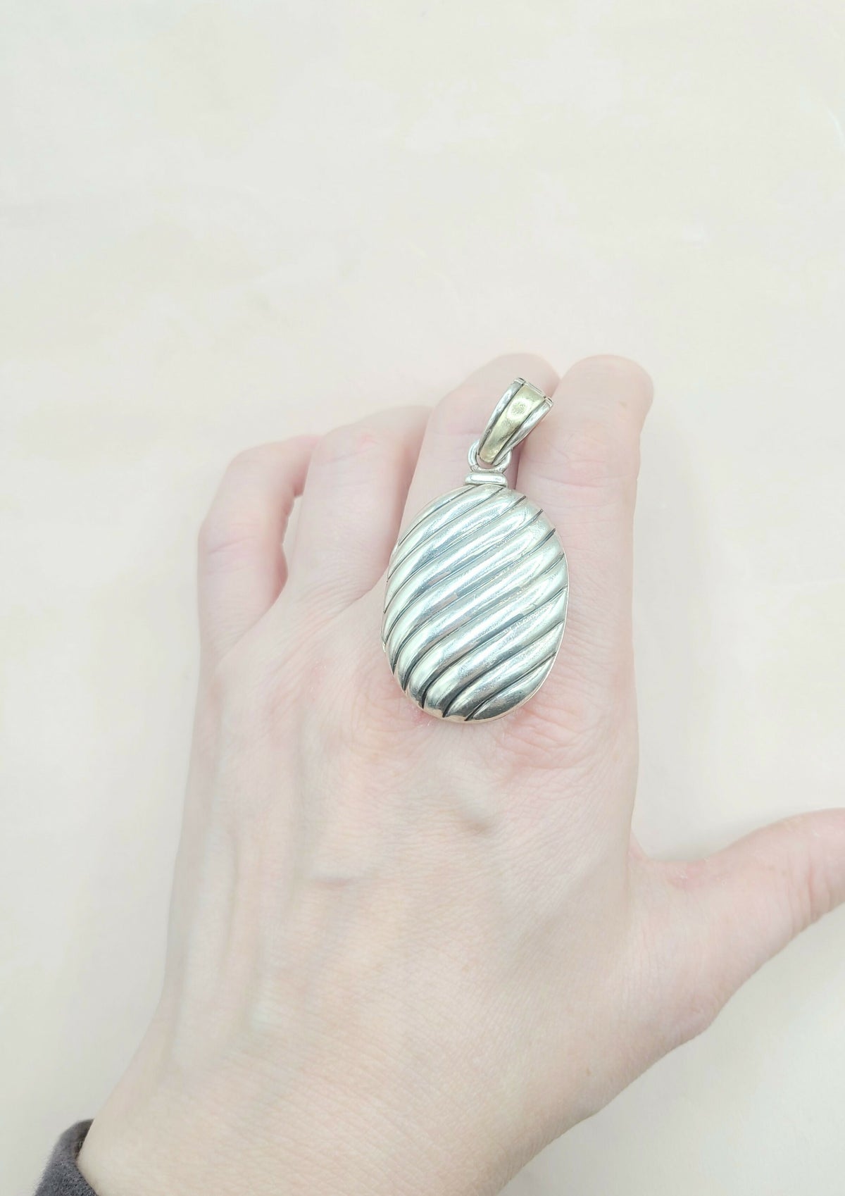  David Yurman-Oversized Sculpted Locket-Silver & 18k