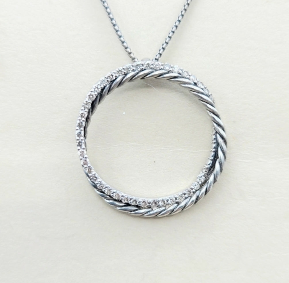 David Yurman Pave Diamond Crossover Circle Necklace