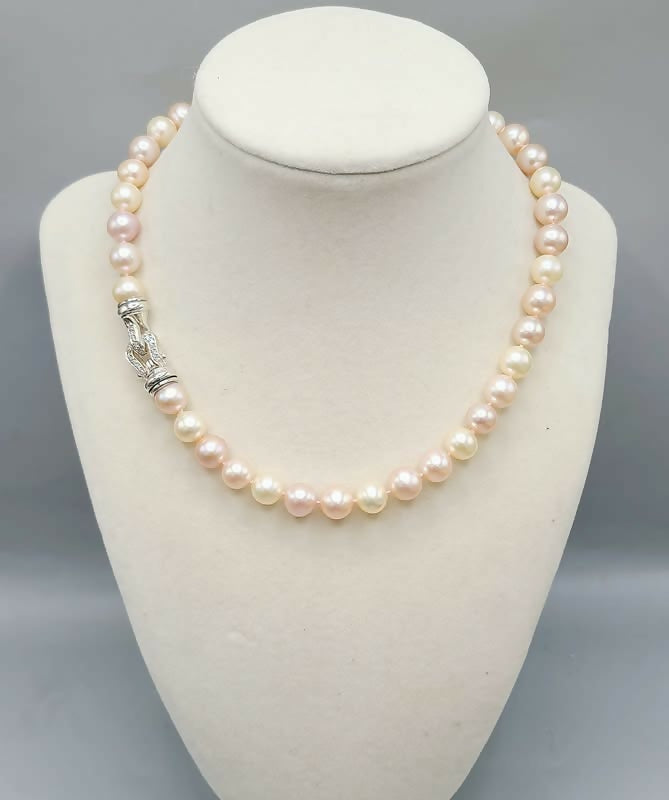 David Yurman Pearl Strand Buckle Necklace With Diamonds