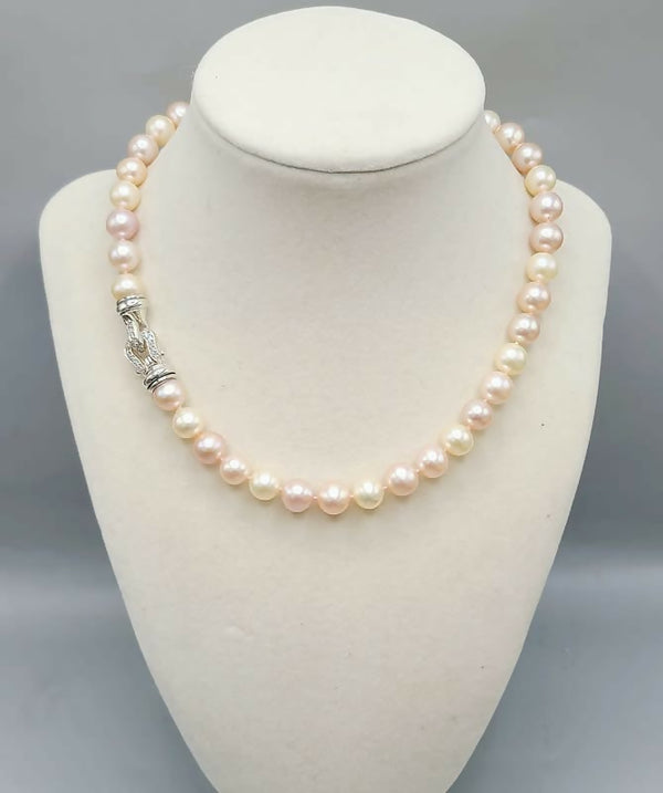 David Yurman Pearl Strand Buckle Necklace With Diamonds