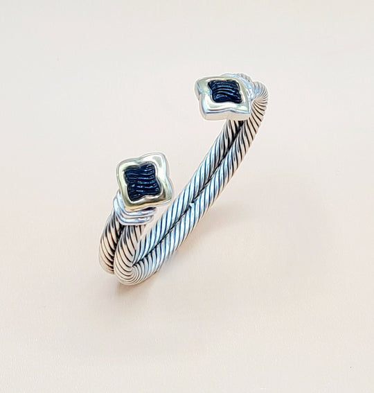  David Yurman Quatrefoil Double Cable Black Onyx Gold Bracelet