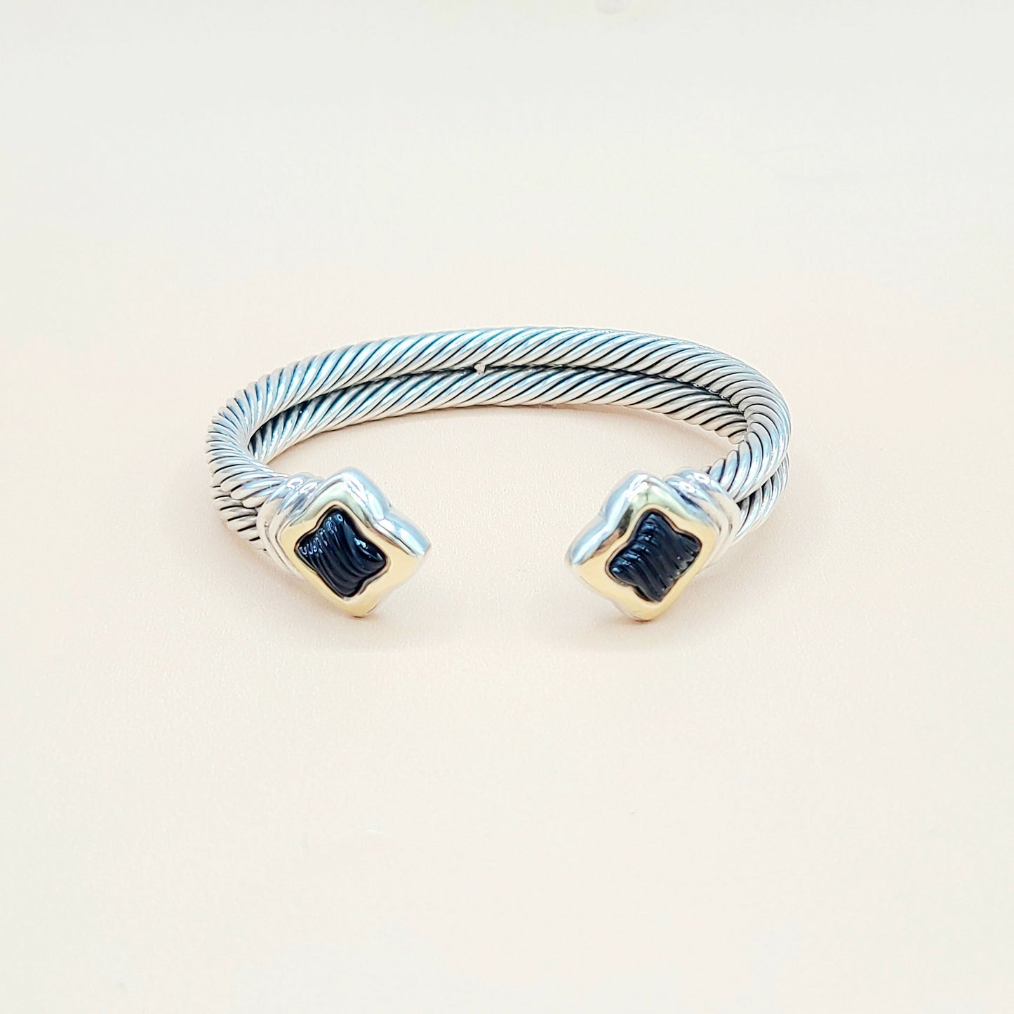 David Yurman Quatrefoil Black Onyx Double Cable Bracelet | Certified  AYW Luxury #