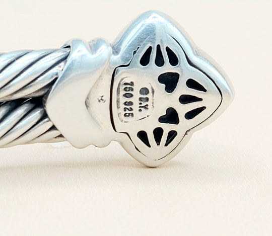  David Yurman Quatrefoil Double Cable Black Onyx Gold Bracelet