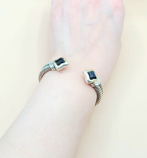  David Yurman Quatrefoil Double Cable Black Onyx Gold Bracelet