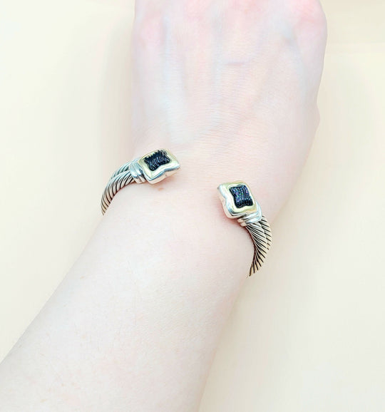  David Yurman Quatrefoil Double Cable Black Onyx Gold Bracelet