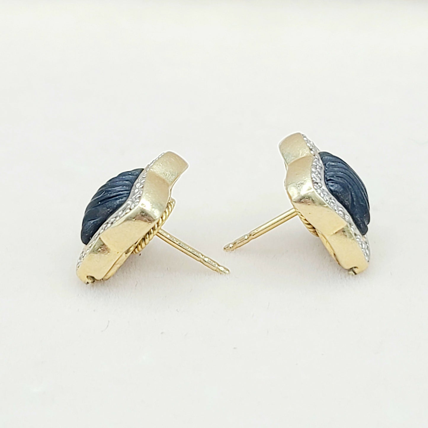 David Yurman Quatrefoil Carved Black Onyx Diamond Earrings in Solid 18k Gold