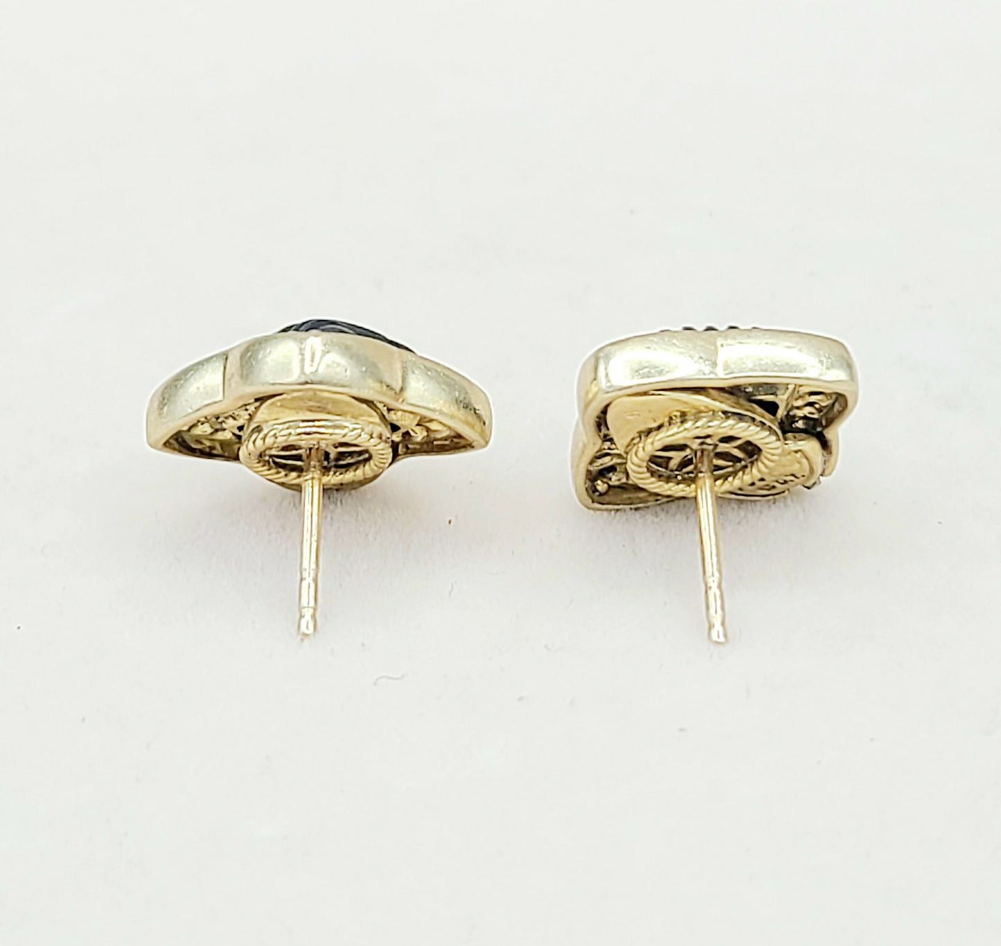 David Yurman Quatrefoil Carved Black Onyx Diamond Earrings in Solid 18k Gold