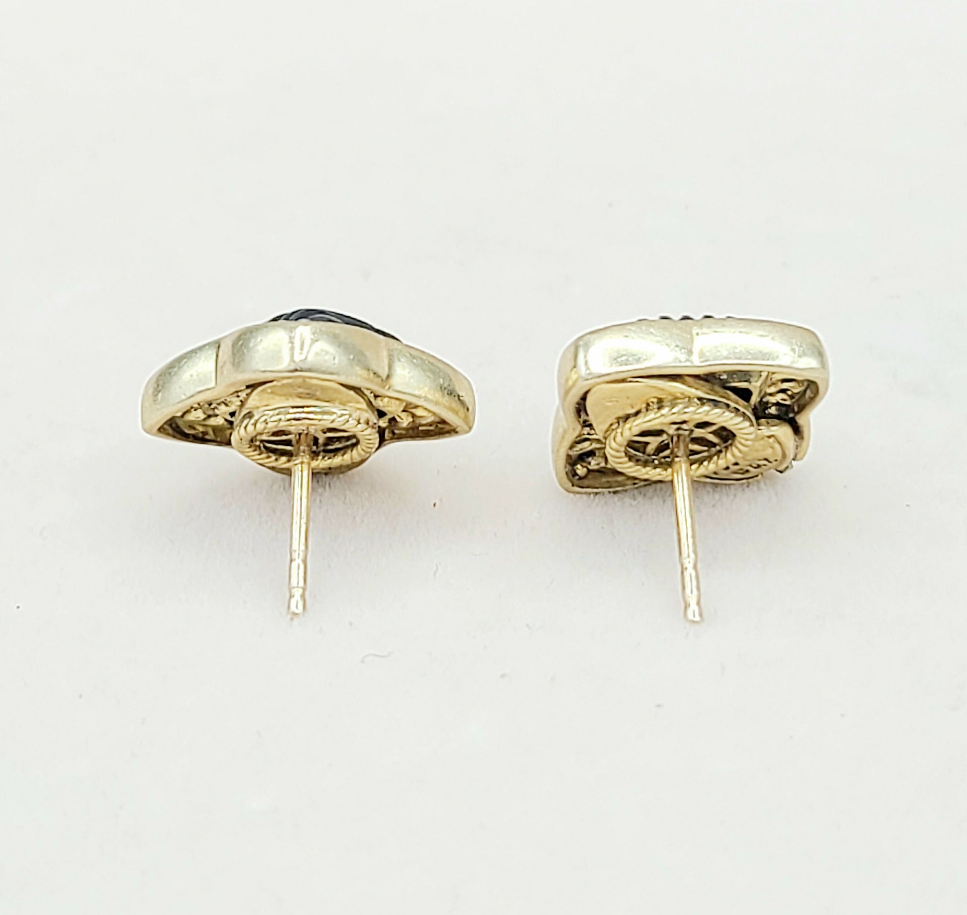 David Yurman Quatrefoil Carved Black Onyx Diamond Earrings in Solid 18k Gold
