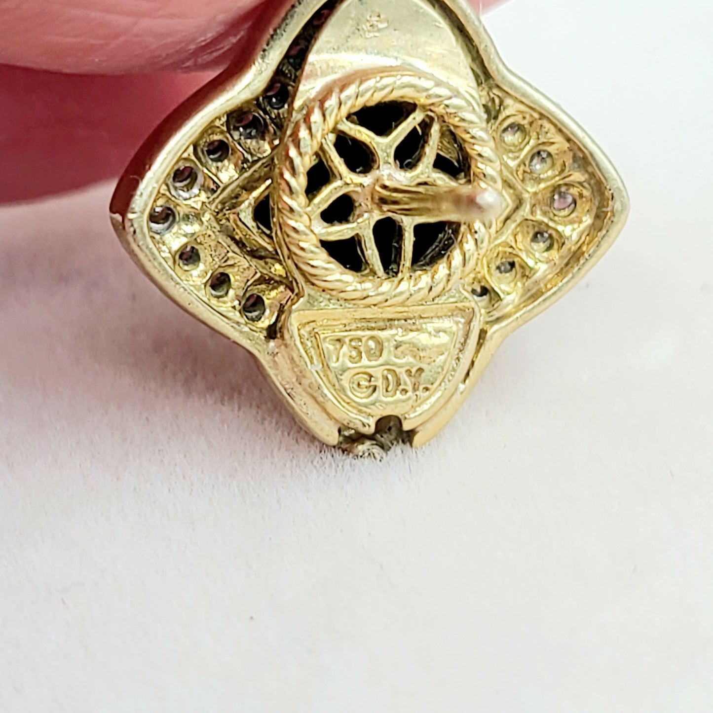 David Yurman Quatrefoil Carved Black Onyx Diamond Earrings in Solid 18k Gold