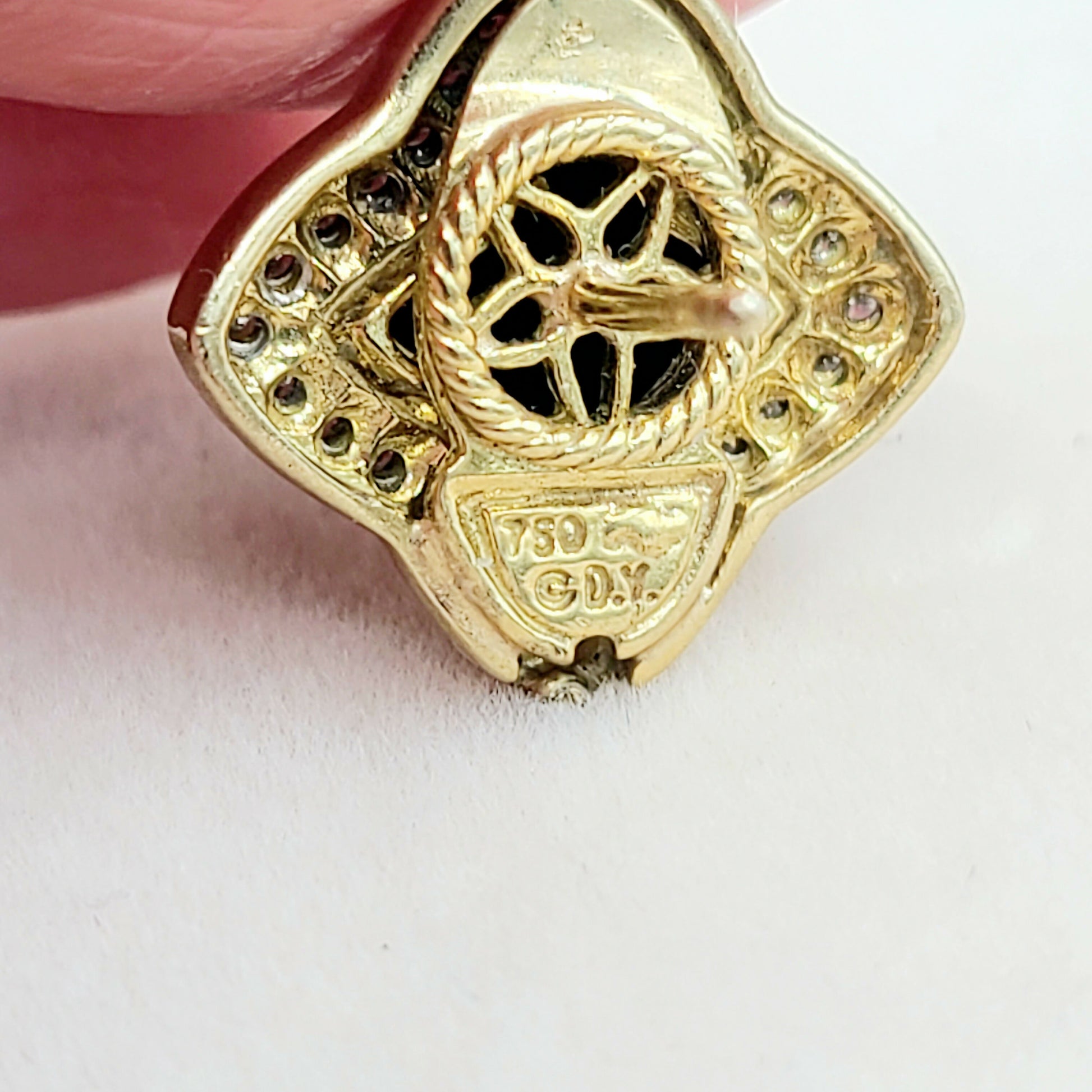 David Yurman Quatrefoil Carved Black Onyx Diamond Earrings in Solid 18k Gold