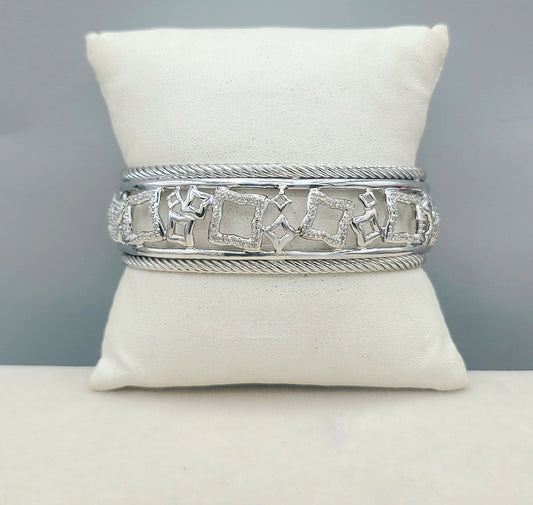 David Yurman Quatrefoil Pave Tapestry Cuff Bracelet With Diamonds