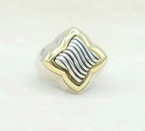  David Yurman Quatrefoil Sculpted Silver Gold Ring