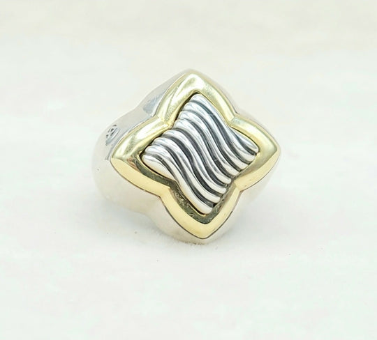  David Yurman Quatrefoil Sculpted Silver Gold Ring