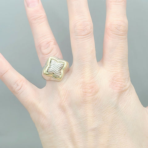  David Yurman Quatrefoil Sculpted Silver Gold Ring