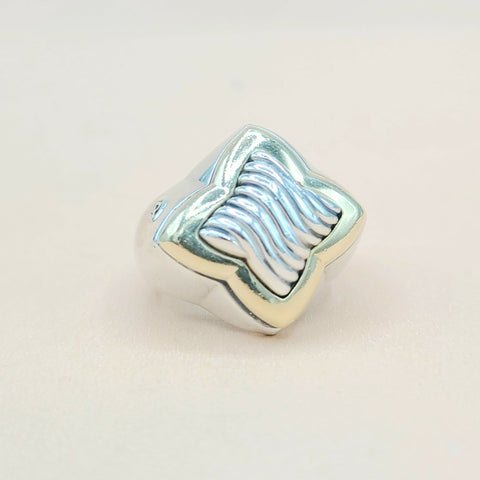  David Yurman Quatrefoil Sculpted Silver Gold Ring