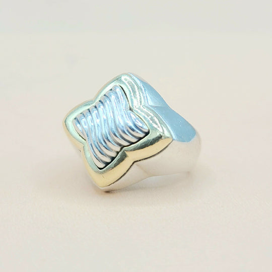  David Yurman Quatrefoil Sculpted Silver Gold Ring