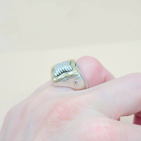  David Yurman Quatrefoil Sculpted Silver Gold Ring