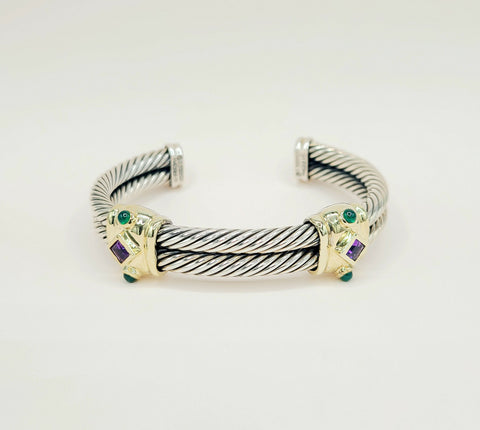  David Yurman Renaissance Amethyst Green Onyx Gold Double Cable Station Bracelet