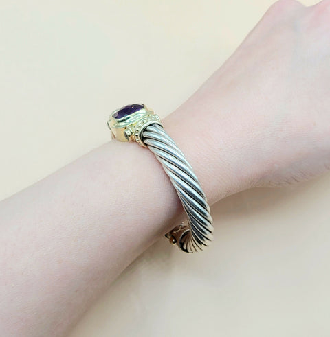  David Yurman Renaissance Amethyst Peridot Sterling Silver Gold Bracelet, 10mm