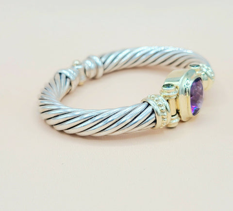 David Yurman Renaissance Amethyst Peridot Sterling Silver Gold Bracelet, 10mm