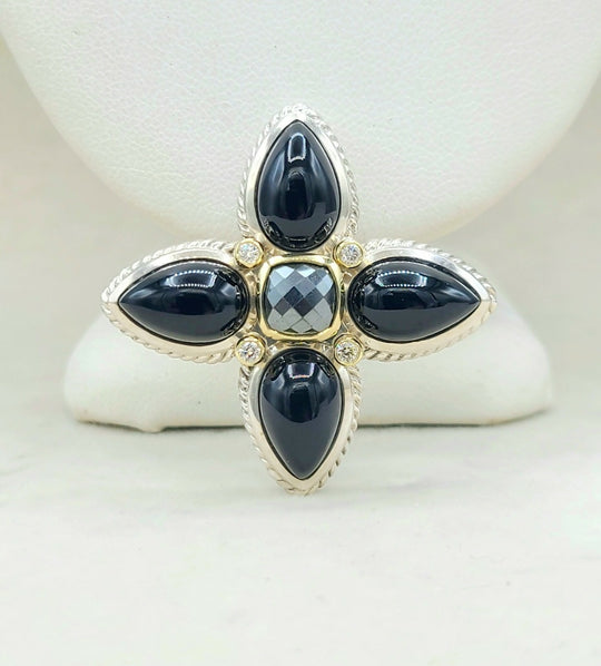  David Yurman Renaissance Black Onyx, Hematite & Diamond Teardrop Pendant