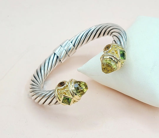  David Yurman Renaissance Cable Lemon Citrine Peridot Gold Bracelet, 10mm