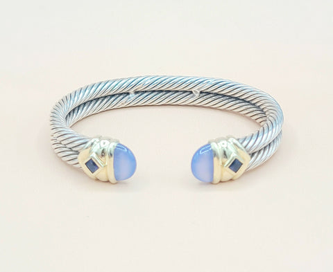  David Yurman Renaissance Double Cable Chalcedony Iolite Gold Bracelet