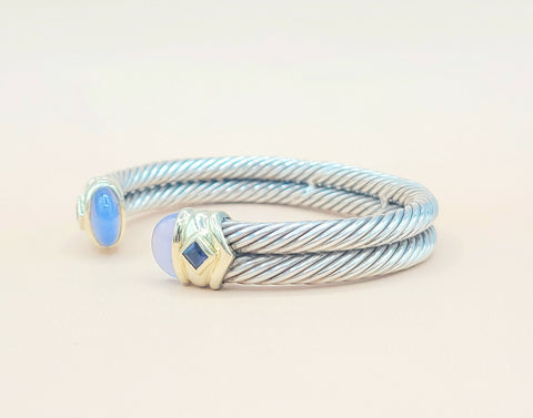  David Yurman Renaissance Double Cable Chalcedony Iolite Gold Bracelet