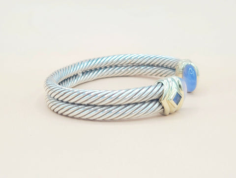  David Yurman Renaissance Double Cable Chalcedony Iolite Gold Bracelet