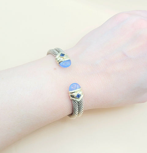  David Yurman Renaissance Double Cable Chalcedony Iolite Gold Bracelet