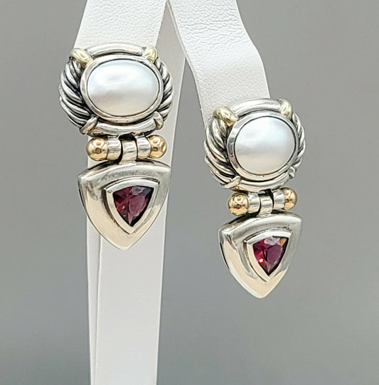 David Yurman Renaissance Drop Earrings With Mabe Pearl, Garnet And Gold