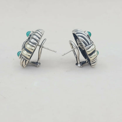 David Yurman Renaissance Earrings With Amethyst Green Onyx and Gold