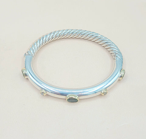  David Yurman Renaissance Peridot Diamond Gold Bangle Bracelet
