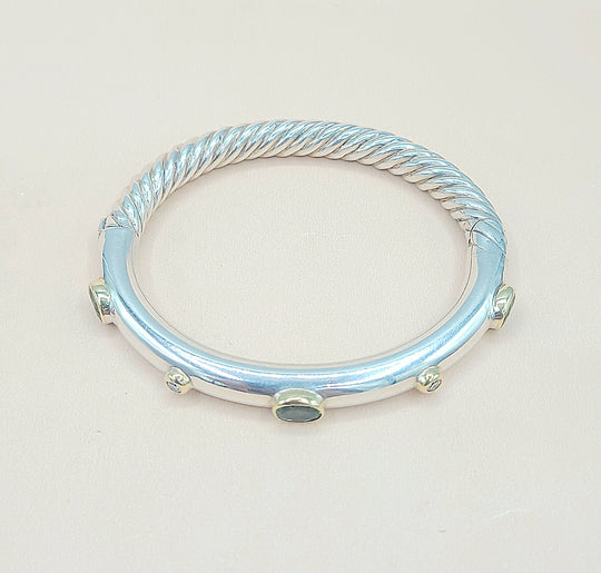  David Yurman Renaissance Peridot Diamond Gold Bangle Bracelet