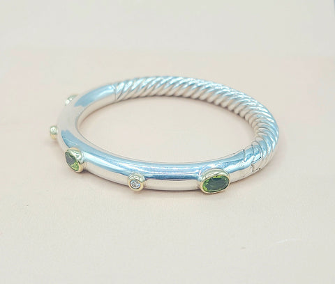  David Yurman Renaissance Peridot Diamond Gold Bangle Bracelet