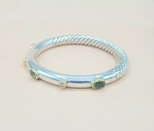  David Yurman Renaissance Peridot Diamond Gold Bangle Bracelet