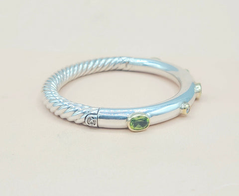  David Yurman Renaissance Peridot Diamond Gold Bangle Bracelet
