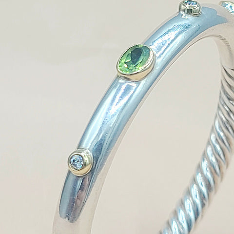  David Yurman Renaissance Peridot Diamond Gold Bangle Bracelet