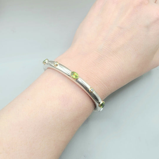  David Yurman Renaissance Peridot Diamond Gold Bangle Bracelet