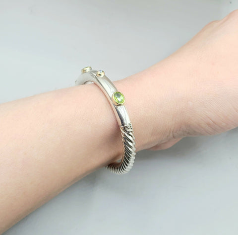  David Yurman Renaissance Peridot Diamond Gold Bangle Bracelet