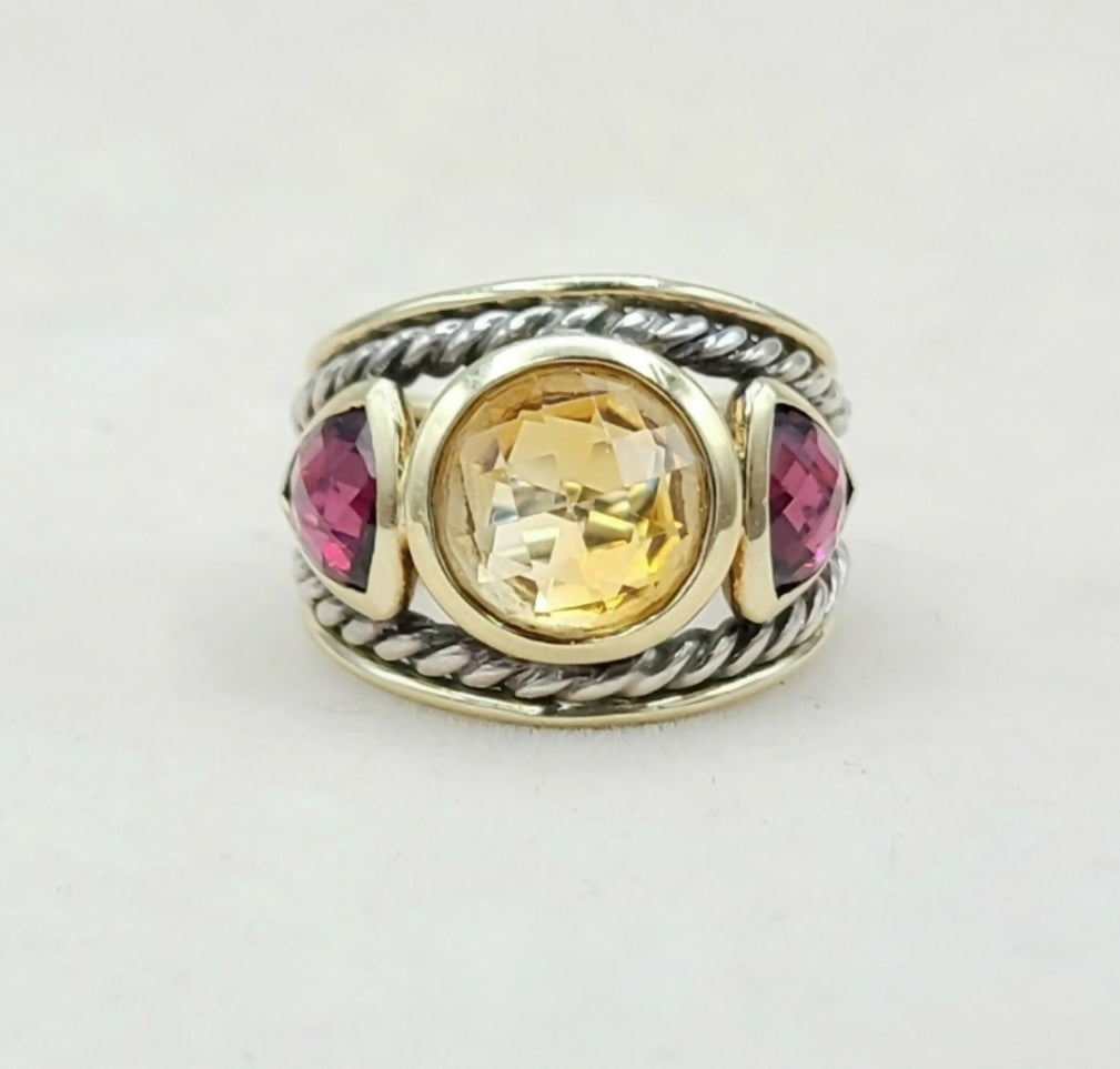 David Yurman Renaissance Ring With Citrine Garnet and Gold