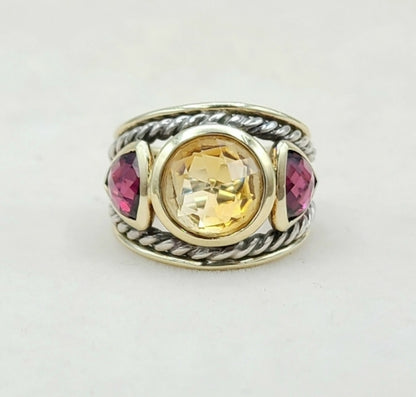 David Yurman Renaissance Ring With Citrine Garnet and Gold