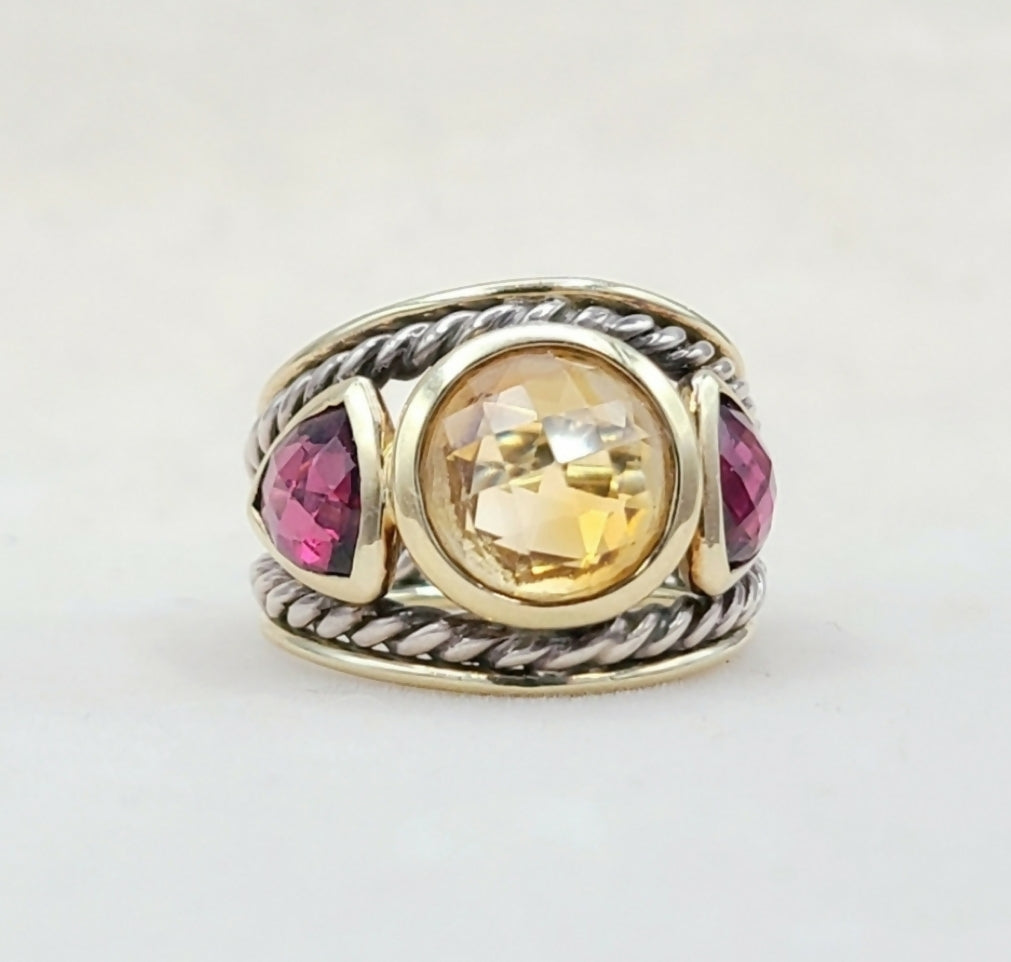 David Yurman Renaissance Ring With Citrine Garnet and Gold 
