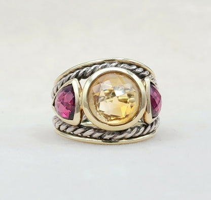 David Yurman Renaissance Ring With Citrine Garnet and Gold 