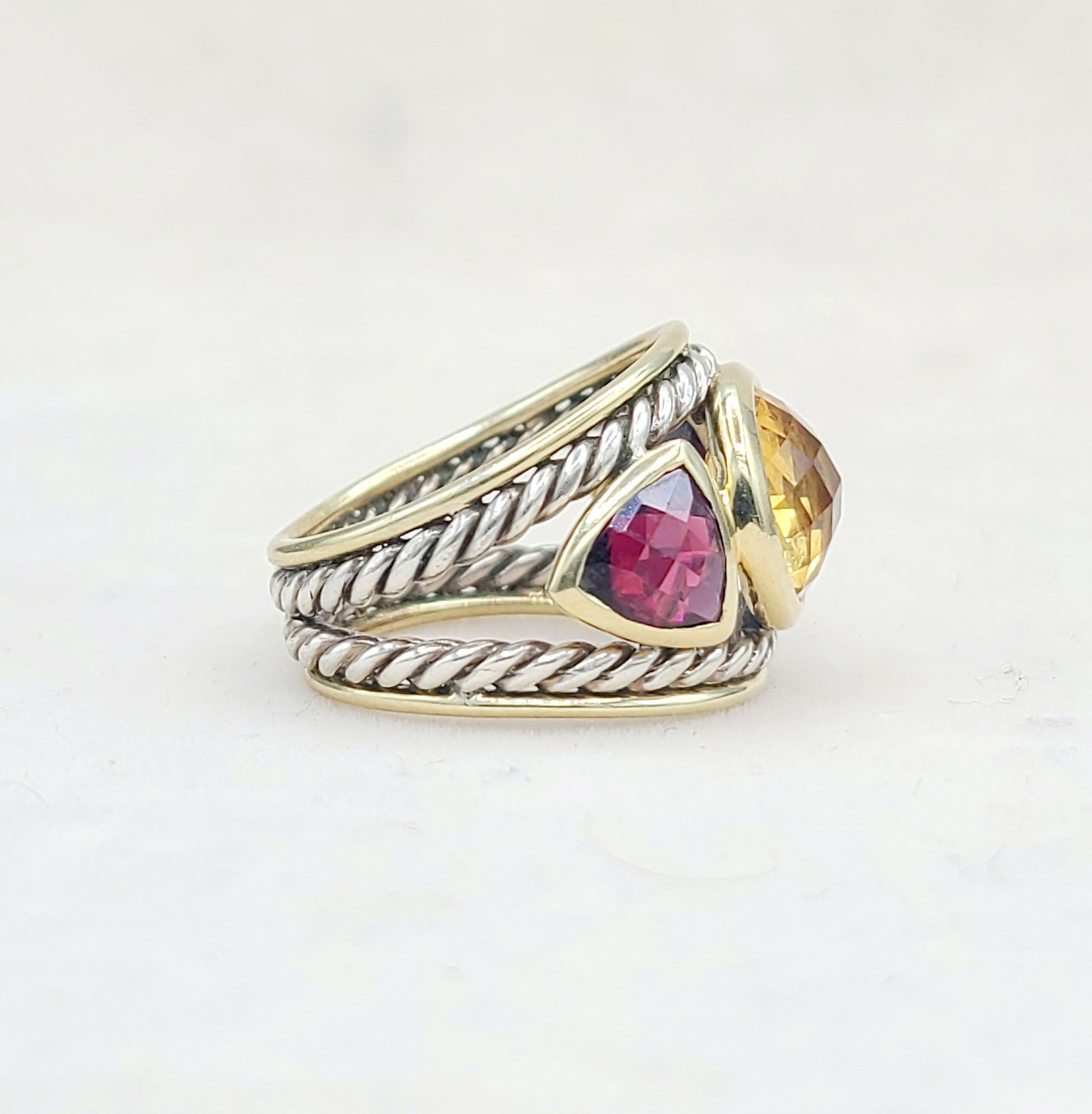 David Yurman Renaissance Ring With Citrine Garnet and Gold